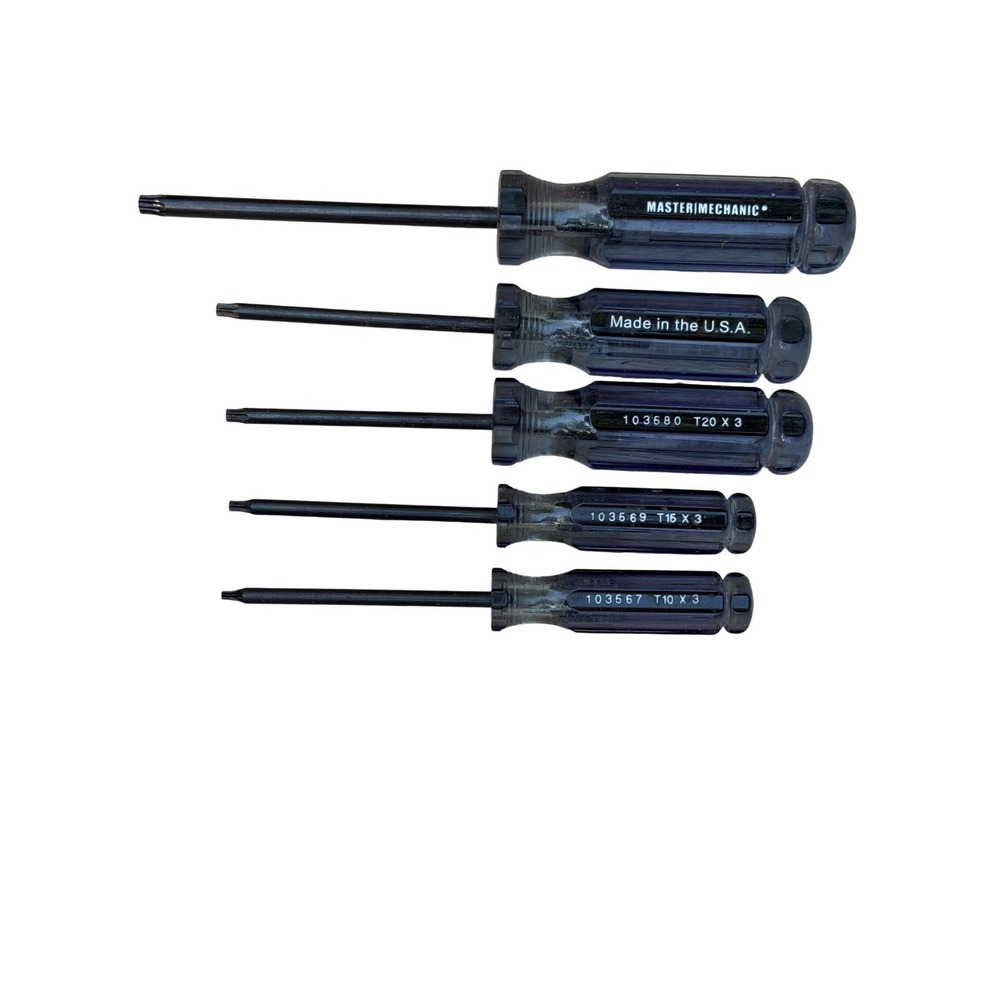 Mastercraft Torx Screwdriver Set 5 Pc Made in USA T10 T15 T20 T25 Acetate Handle